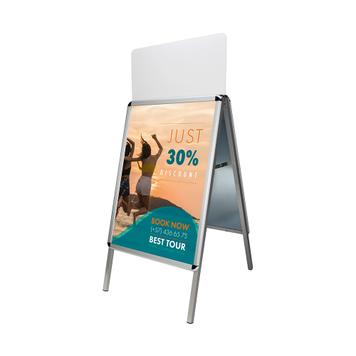 Potykacz reklamowy, profil 32 mm, srebrny, z tablicą informacyjną