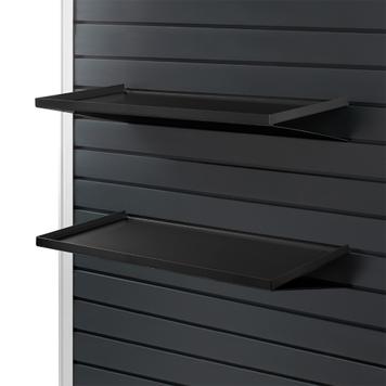 Czarna półka „Heavy-Steel” do ścianek panelowych FlexiSlot®